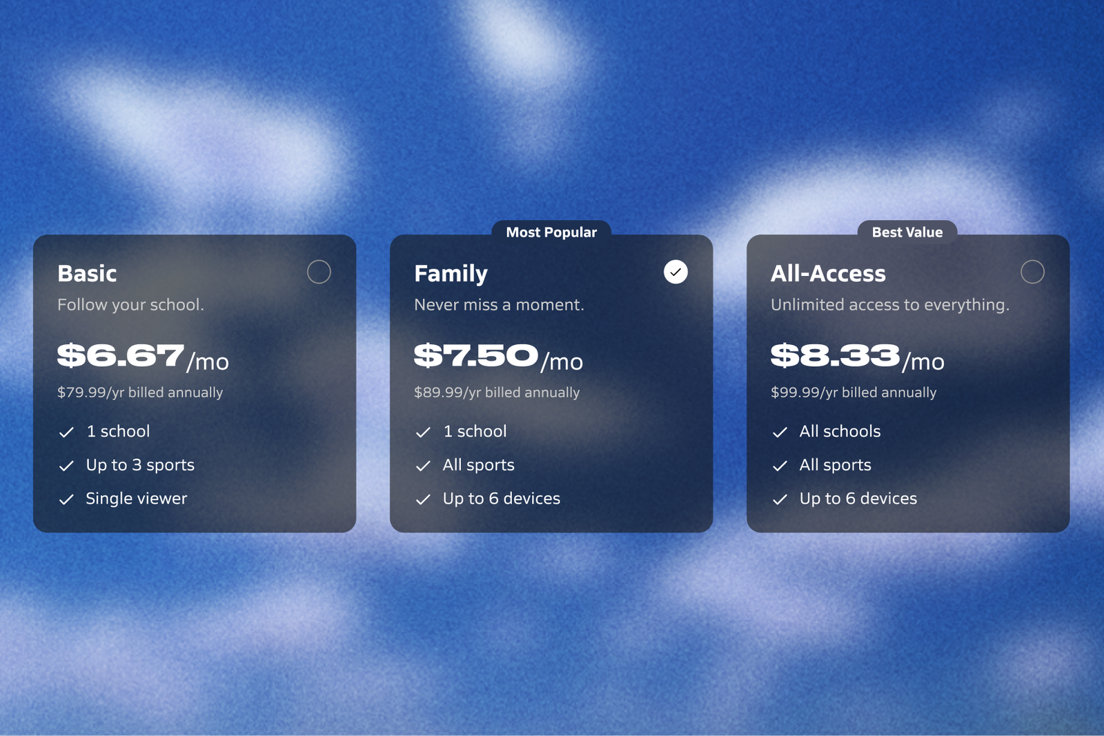 NFHS tiered pricing and packaging buyflow.